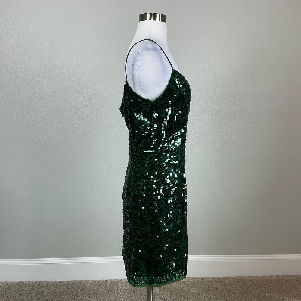 Mac Duggal 93646 Green Cocktail Party Dress Sequined V-Neck Mini Sheath Size 6 - Picture 4 of 13